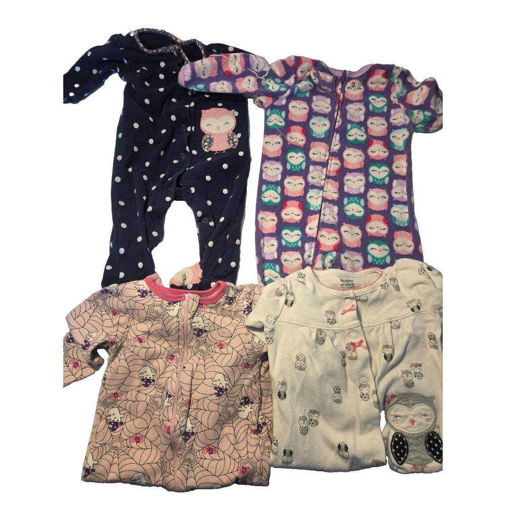 Baby Girls 6-9 Months Pajama Lot Of 4 Including Carters
